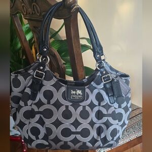 Coach Signature C Jacquard Shoulder Bag Black Grey Silver Hardware